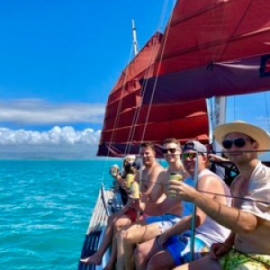 a group of people on a boat in the water
