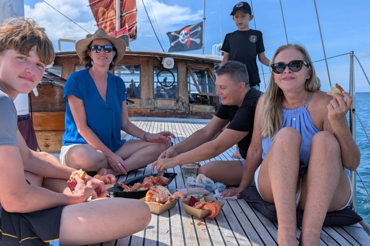 a couple of people that are sitting on a boat